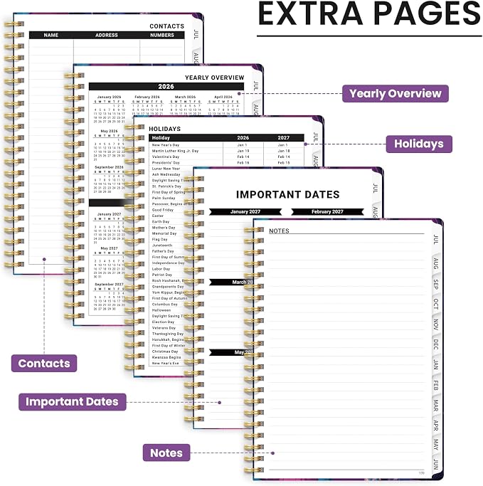 Planner 2026–2027, Academic Planner Weekly and Monthly Calendar Jul 2026 – Jun 2027 Hardcover Planner with Tabs and Pocket, Spiral Bound Agenda Book for Student & Teacher, 6.3" x 8.5", Ocean Glow