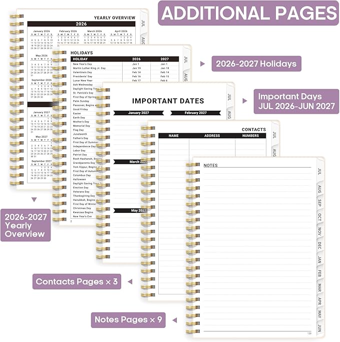 Academic Planner 2026-2027, Weekly and Monthly Calendar Book, July 2026 – June 2027, Hardcover Planner with Tabs, Perfect for Teachers, Students, Women & Men, A4 (8.5" x 11") - Sea Shell