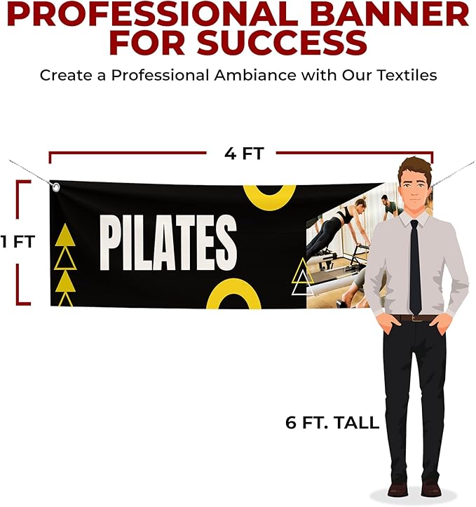 Pilaates Large Banners and Signs for Outdoor by Mavis Printing-Polyester Banner with 4 Holes for Easy Hang Indoor & Outdoor|4x1 Feet HD Print Sign to Promote Church| Made in USA
