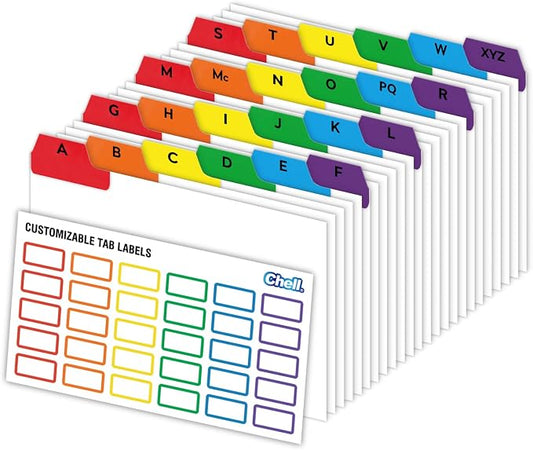 Chell 4x6 Index Card Dividers, Heavyweight A-Z Tabbed Guides, 110 lb. Cover Weight, with Blank Stickers, 1 Set