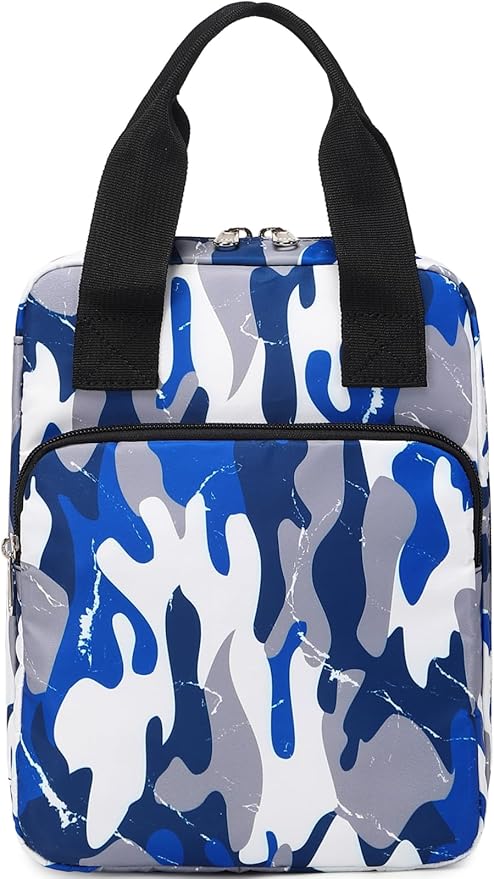 DSIUE Bible Cover for Boys Kids Book Carrying Case Scripture Bag with Handle Pockets Childrens Teens Church Bag Camo Blue