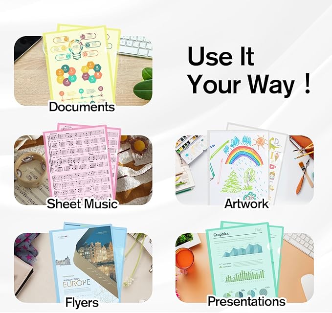 KTRIO 35 Pack Clear Plastic Folders Sleeves Project Pockets for Letter Size 8.5x11 Paper Document, L-Shaped Transparent File Jacket for School Office, Acid-Free Poly Plastic, 5 Colors