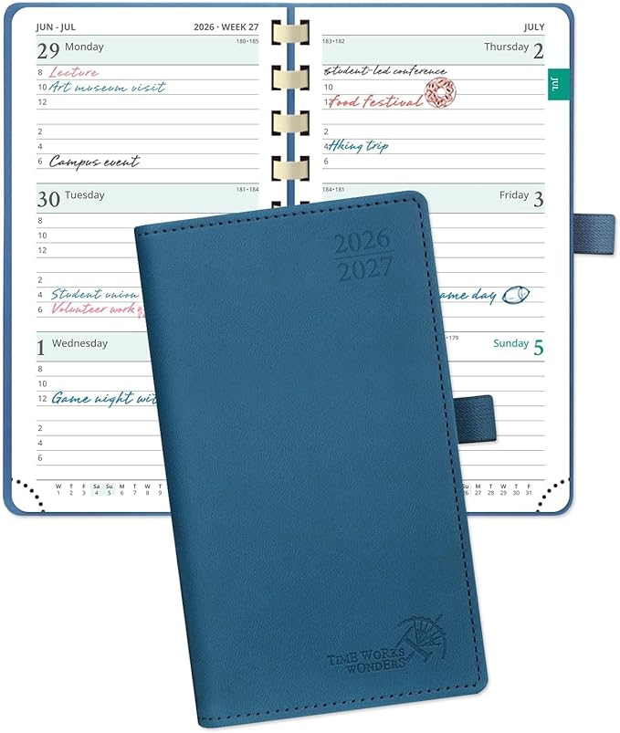 POPRUN Pocket Planner 2026-2027 (Slim Size 3.5'' x 6.5'') Academic Purse Calendar (July 2026 - June 2027) with Hourly Time Slots, 100GSM Thick Paper, Spiral Soft Cover - Night Sky Blue
