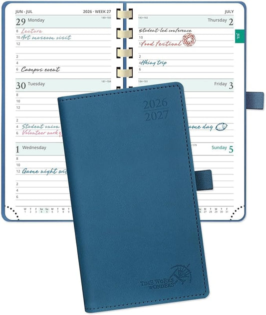 POPRUN Pocket Planner 2026-2027 (Slim Size 3.5'' x 6.5'') Academic Purse Calendar (July 2026 - June 2027) with Hourly Time Slots, 100GSM Thick Paper, Spiral Soft Cover - Night Sky Blue