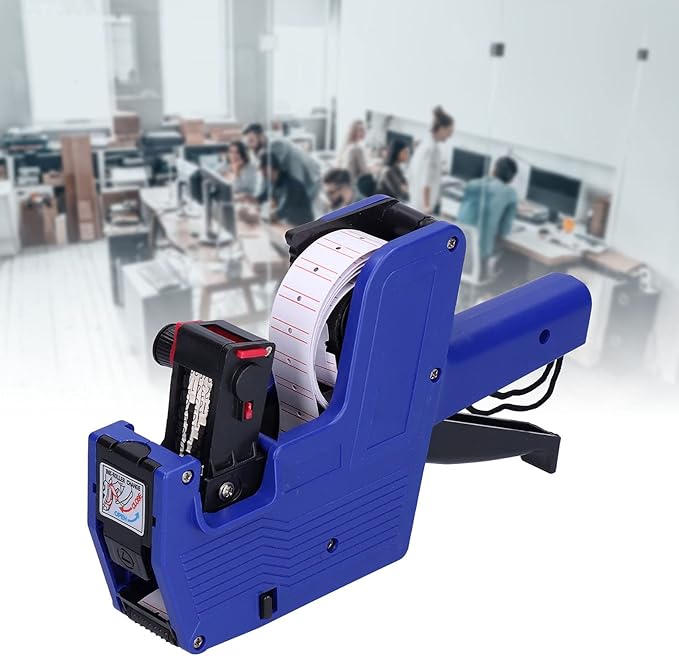 Price, Label Applicator Price Tag 8 Digits Price Tag Coding Machine with 10pcs White Red Lines Sticker Labels + Ink Blue
