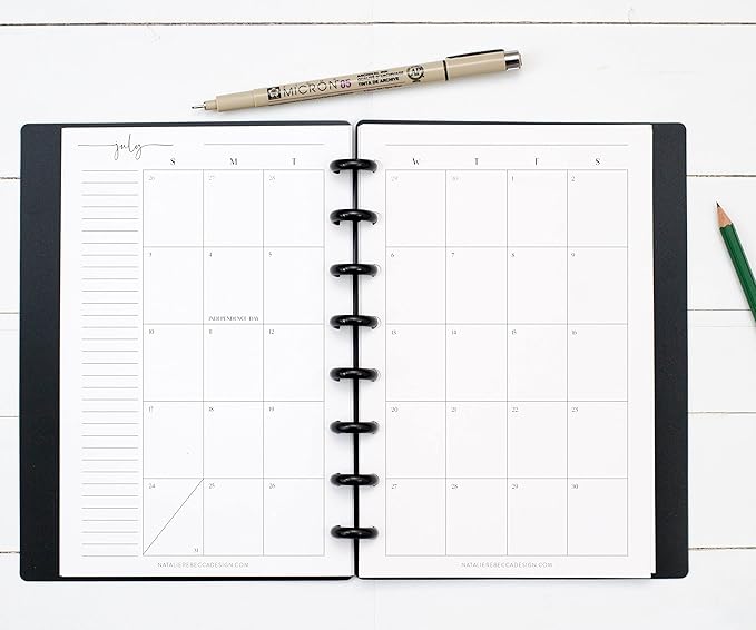 BetterNote July 2026 - June 2027 Academic Monthly Calendar Refill for Discbound Notebook, School Dates, Fits Levenger Circa, Big Happy Planner, Arc, TUL, Disc Refill (8-Disc, 5.5"x8.5", Modern)