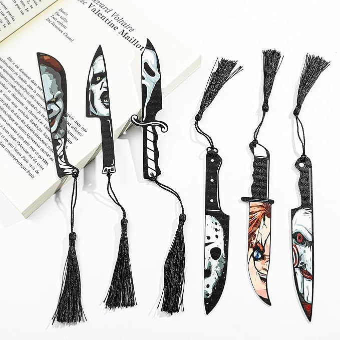 Rongji Jewelry Horror Movie Knife Acrylic Bookmark, Gothic Character Dagger with Tassel, 10 Knife
