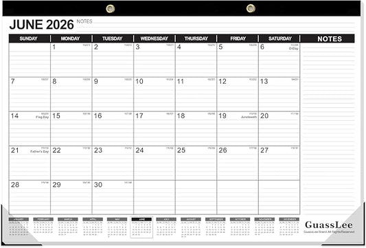 GuassLee Extra Large Desk Calendar 2026, 19 Months Jumbo Desk/Wall Calendar from Jun. 2026 through Dec. 2027, 30 x 20 Inches Hanging Planner with Julian Date, Notes for Home School Office Organizing