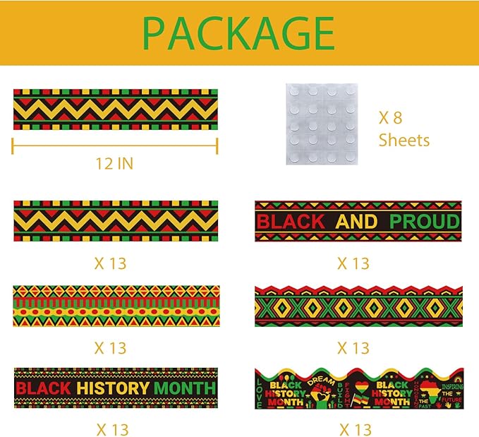 75Ft Black History Month Bulletin Board Borders,Bulletin Board Decorations Kente Classroom Decor Kwanzaa Juneteenth Party Decor for Door Office School