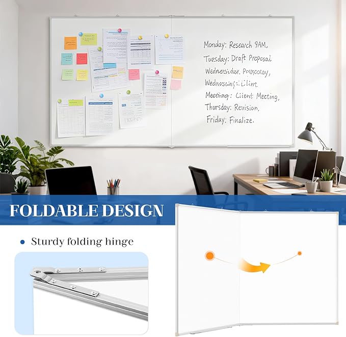 72" x 40" Double-Sided Large White Board, Foldable Magnetic Whiteboard Dry Erase Portable Wall Hanging Whiteboards for Home, School, Office
