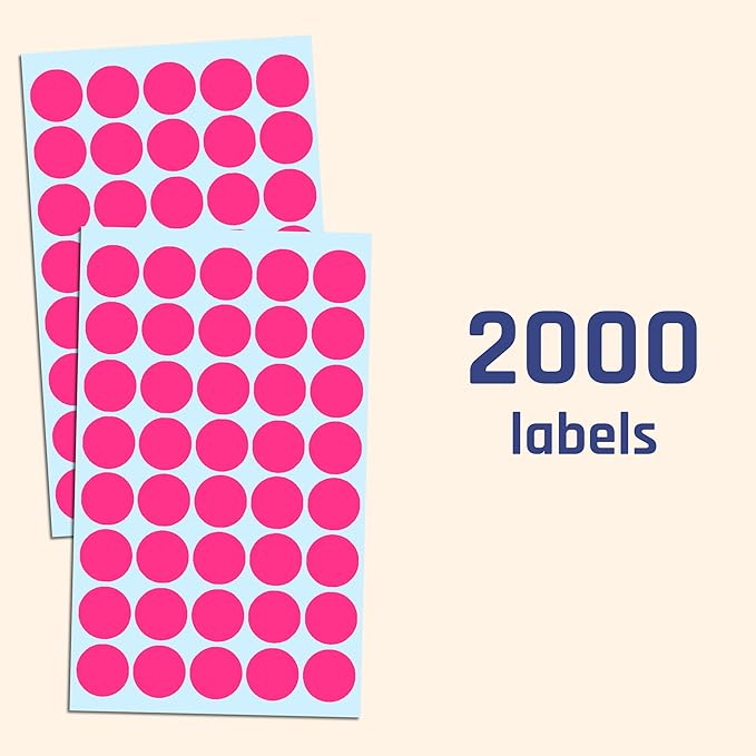 2000 Pack, 3/4" Round Dot Stickers Circle Labels - Pink