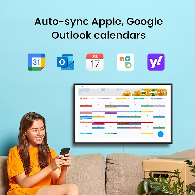 Apolosign 27-inch Digital Calendar : Dual Mode Smart Wall Planner, No Subscription, Install Apps, Sync Calendars, Electronic Touchscreen Interactive Display for Family Schedules, Chore Chart - with Stand (Black)