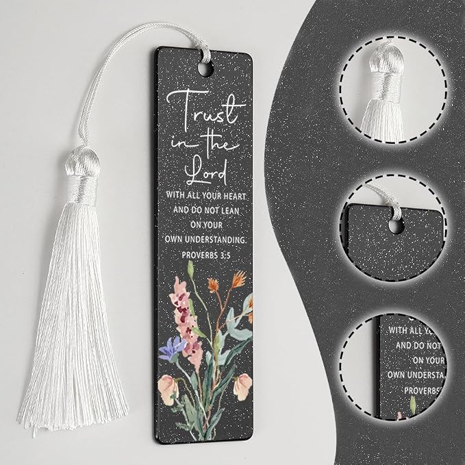 Christian Trust - Inspiring Bookmark, Inspirational Gift for Believers, Uplifting Gift for Spiritual Readers, Spiritual Bookish Present, Unique Floral & Scripture Design Bookmark, WCB63