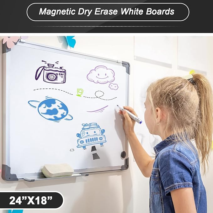 Tinlade 3 Pack Dry Erase Boards, Magnetic Dry Erase White Board Bulk Silver Aluminum Framed Whiteboard Message Presentation Wall Mounted for School Office and Home(24 x 18 Inch)