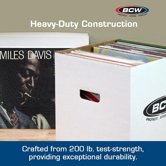BCW Vinyl Record Storage Boxes – 2 Pack | Holds 65 LPs Each | Stackable Vinyl Record Storage Box with Reinforced Bottom & Handles | Archival Record Organizer for 12-Inch Albums, DJs & Collectors