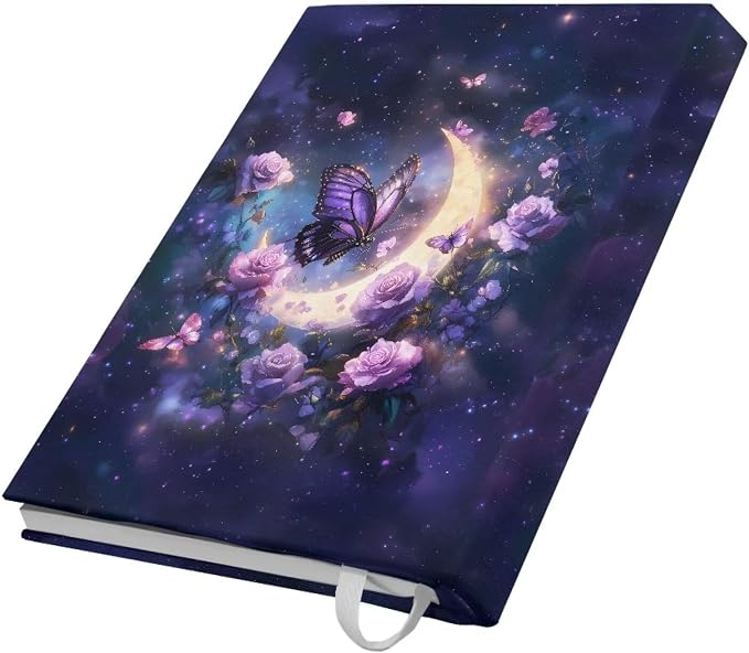 Dreaweet Moon Rose Butterfly Book Sleeve Book Protector,Book Covers for Paperbacks Textbook Hardcover up to 9 x 11 Inches,Washable Fabric,Book Sleeves for Women Book Lover