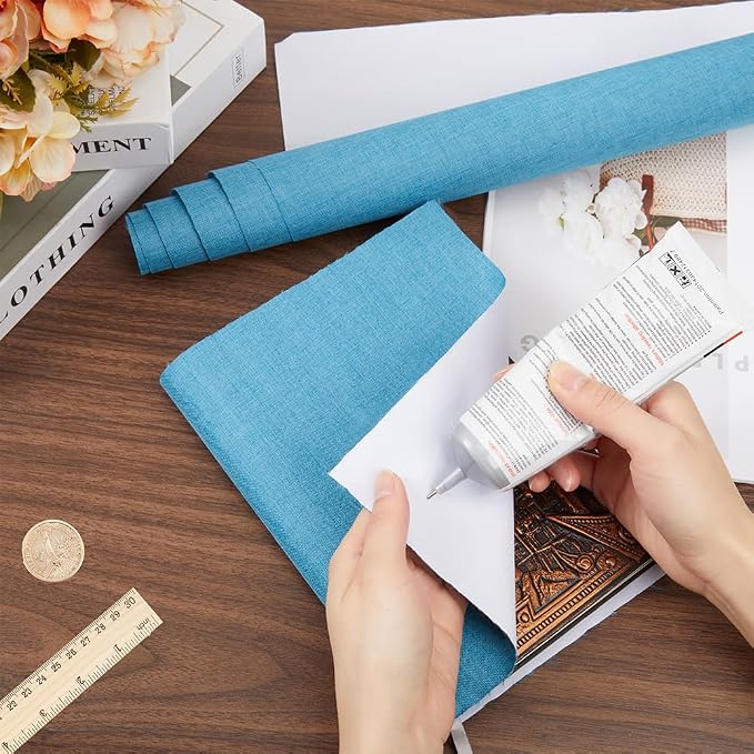 CRASPIRE Book Cloth for Book Binding 51 x 11.8in Force Blue Fabric Surface Paper Backed A3-A8 Linen Bookcover Books Album Scrapbooking Archival DIY Covering Protector Bookcloth Bookbinding Supplies