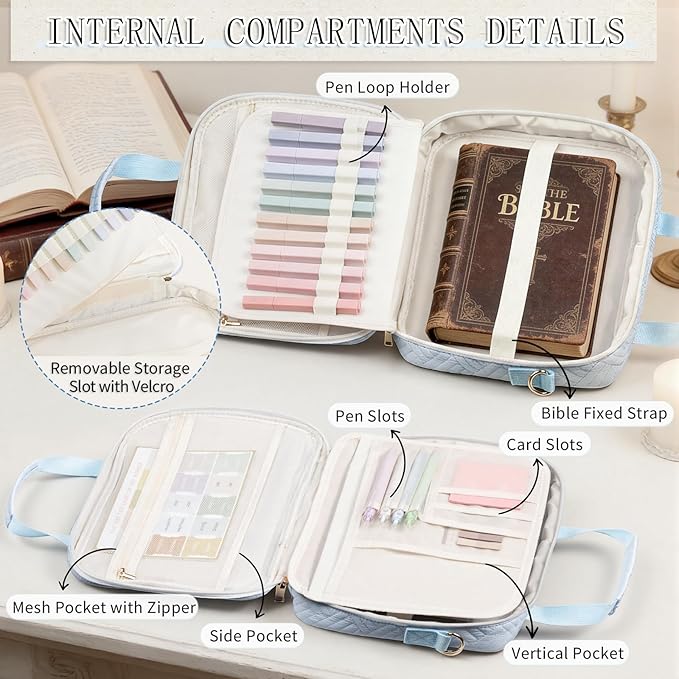 Bible Bag for Women, Large Bible Cover Case with Study Supplies,Girls Carrying Case with Highlighters, Pens, Bible Tabs, Sticky Notes, Christian Gifts for Girls, Mom, Easter Mothers Day Religious Gift