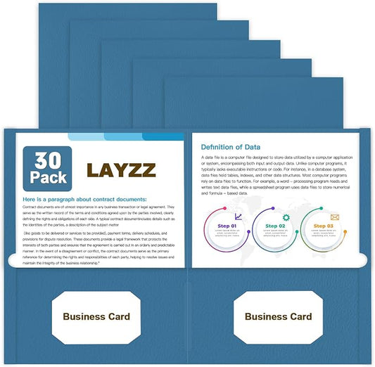 Folders with Pockets, LAYZZ 30 Pack Paper Pocket Folders, 2 Pocket File folders Fits Letter Size Paper, for School Office and Home (Blue)