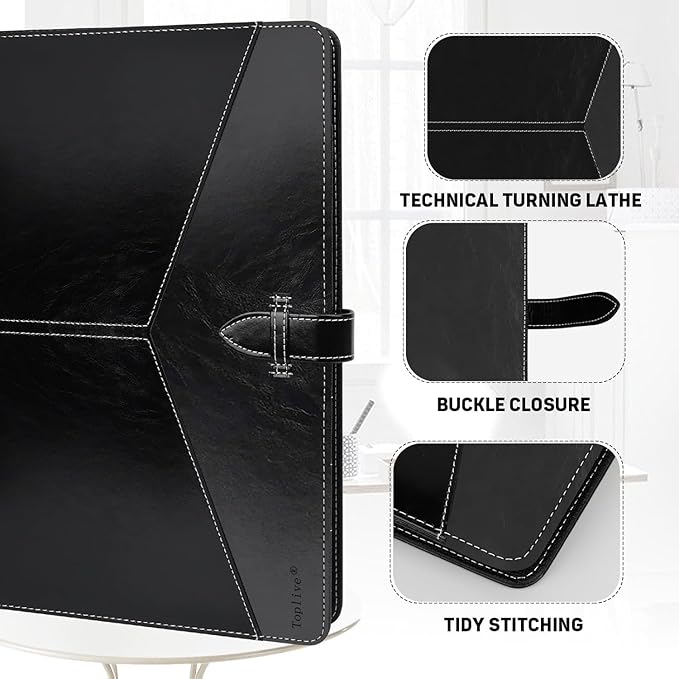 Toplive Executive Resume Padfolio Folder Business Portfolio Interview Presentation Legal Writing Pad Organizer with Card Holder Document Sleeve for Men Women, Black