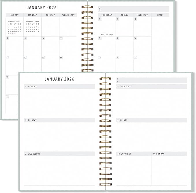 Sweetzer & Orange 2026 Planner – 6" x 8.25" Dated Daily, Weekly & Monthly Calendar Planner – January to December 2026 – Eucalyptus Design with Motivational Stickers, Gold Spiral & Sturdy Paper