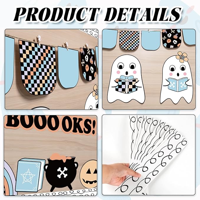 Halloween Bulletin Board Decorations Set, Boho Halloween Ghost Classroom Decor with Cute Ghost Paper Cutouts Border Trims for Back to School Teacher Nursery Classroom Wall Door Decor
