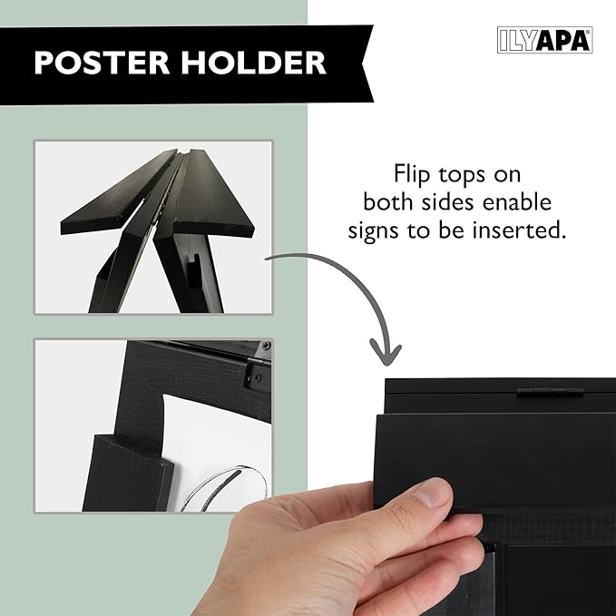 Ilyapa 2 in 1 A Frame Sign Holder and Chalkboard Easel - Dual Sided Magnetic Chalk Board Easel Sign - Display for Businesses and Vendors Outdoor - 28x41 - Black