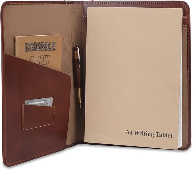 Heavy Duty Buffalo Leather Legal Pad Portfolio Handmade Executive Notebook Binder, Professional Padfolio Organizer Gift for Men and Women Genuine Leather Resume Document Holder (Wine)
