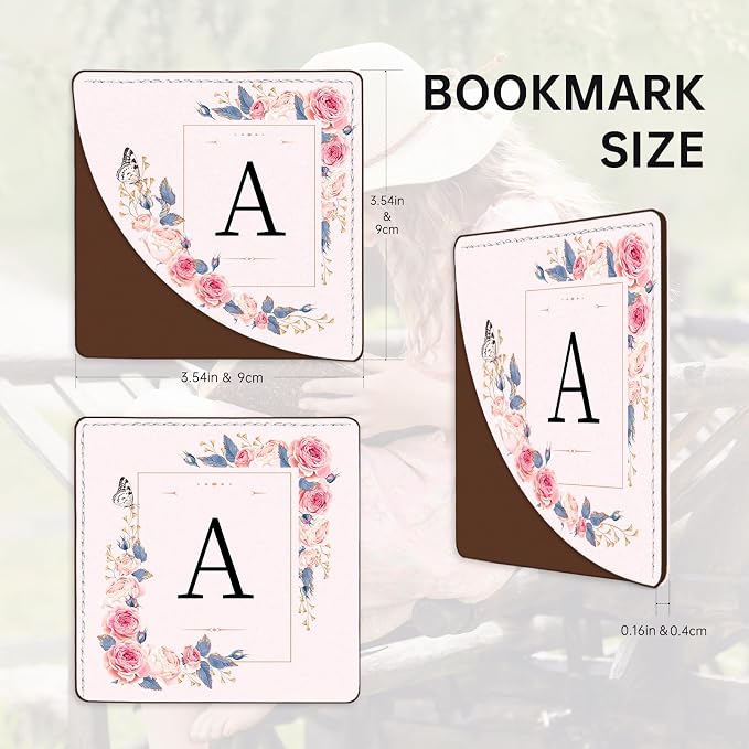 2 Pack A-Z Leather Book Corner Bookmark, Durable Handmade Reading Accessories - Gifts for Readers, Women, Men, Teachers, Students A