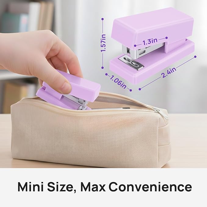 Mini Stapler with 2000 Staples, 30 Sheet Capacity, Jam-Free Small Desktop Stapler with Staple Remover, Cute Desk Stapler for Office, School and Home (Purple)