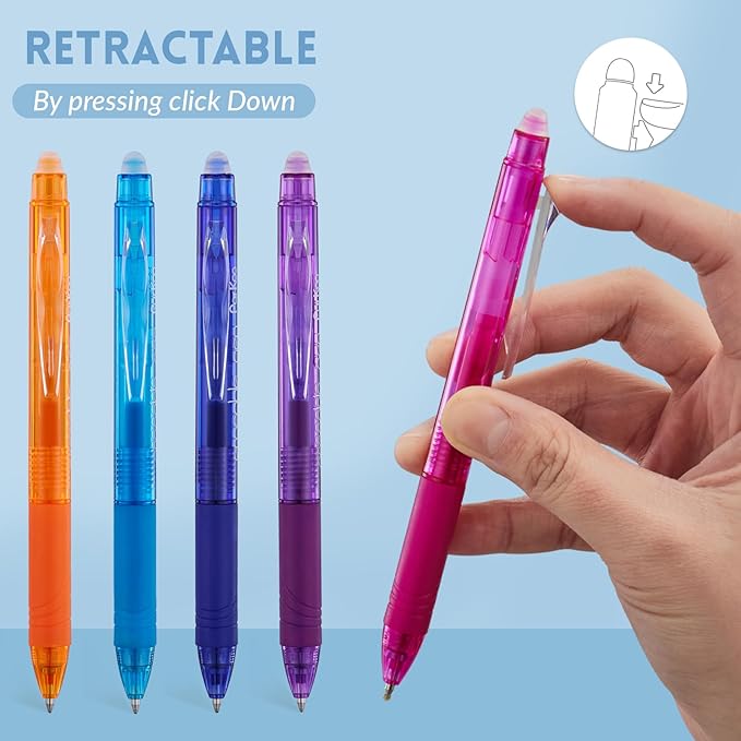 ParKoo 18 Colors Retractable Erasable Gel Pens Clicker, Fine Point 0.7mm, Make Mistakes Disappear, Comfort Grip for Journaling Drawing Writing Planners