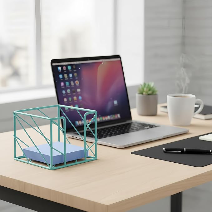Desktop Organizer - Multi-Functional Sticky Note Holder, Memo Note Cube for Office & Home, School, Desk Supplies (Cyan)