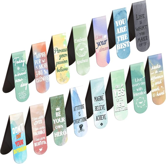 Magnetic Bookmarks, 15PCS Cute Magnets - Graduation Inspirational Bookmark Clips for Women, Men, Kids & Teachers (Style-1)
