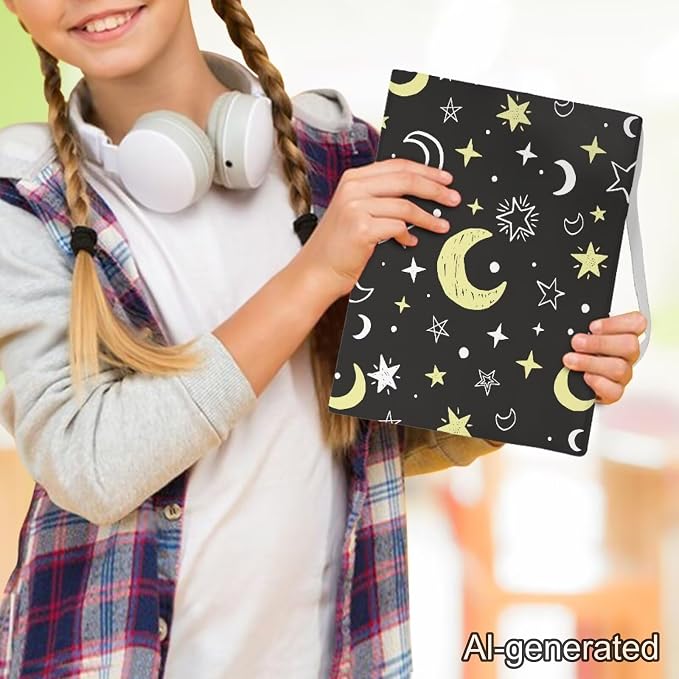 Dreaweet Stretchable Book Covers with Moon and Stars Print,Jumbo Book Sleeves for Hardcover Books Textbooks up to 9 x 11 Inches, Reusable,Washable and Protective Textbook Covers for School Kids