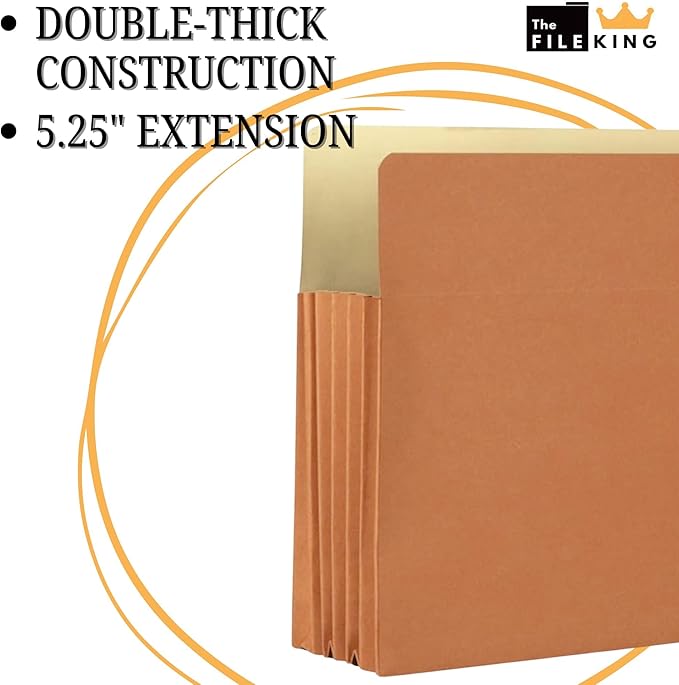 The File King Expanding Accordion File Folder – Letter Size | 5.25” Expansion, 50 Pack | Red Rope Expanding Pocket | Straight Cut Tab | Law, Accounting & Business Filing Organizer | Made in USA