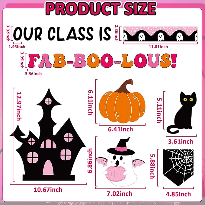 Halloween Classroom Bulletin Board Decoration Halloween Ghost Bulletin Board Set Decor Pink Black Ghost Boo Spider Cutouts Bat Castle Classroom Decoration for School Home Wall Party Decor