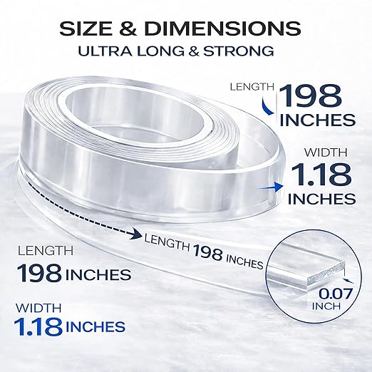 DAMASA Double Sided Tape Heavy Duty Nano Tape for Strong Adhesion & Picture Hanging, 1.18" x 198" Long Clear Mounting Tape Adhesive Tape for Reliable, Mess-Free Application (16.5 Feet)