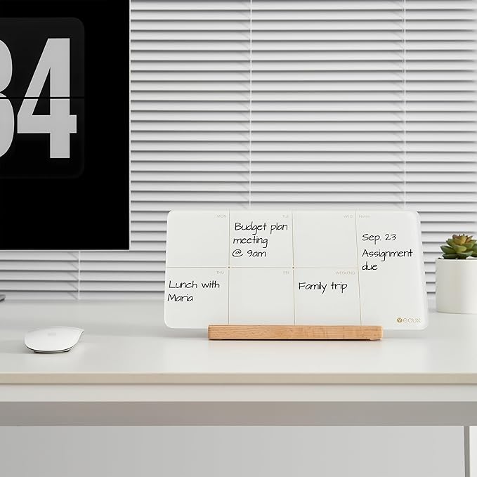 Desktop Glass Weekly Planner Whiteboard with Detachable Wood Stand,Small Portable Dry Erase Calendar to Do List White Board 12x6 for Office, Home, Schools, Marker&Eraser Included, Yeoux