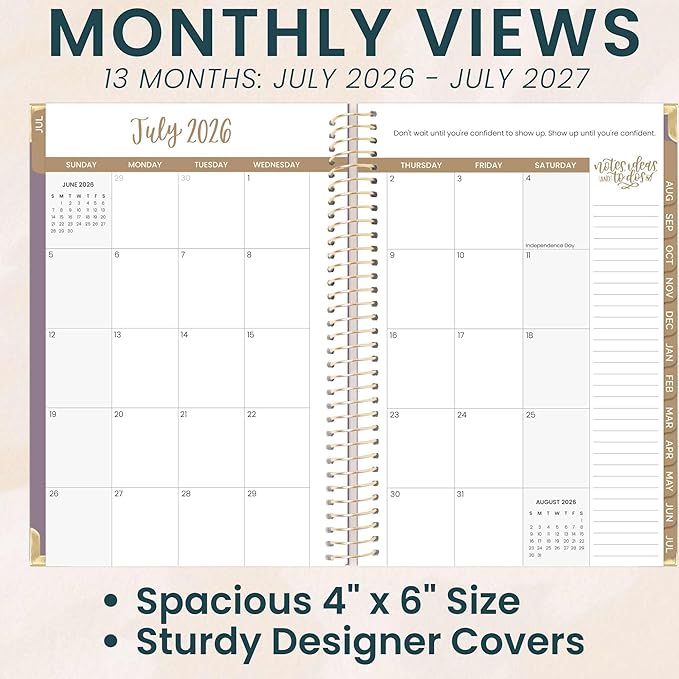 bloom daily planners HARDCOVER Planner 2026-2027 (5.5” x 8.25) Academic Year (July 2026 - July 2027) 13 Months - A5 Task Goal Planner for Women - Monthly & Weekly Agenda Book - Purple Linen