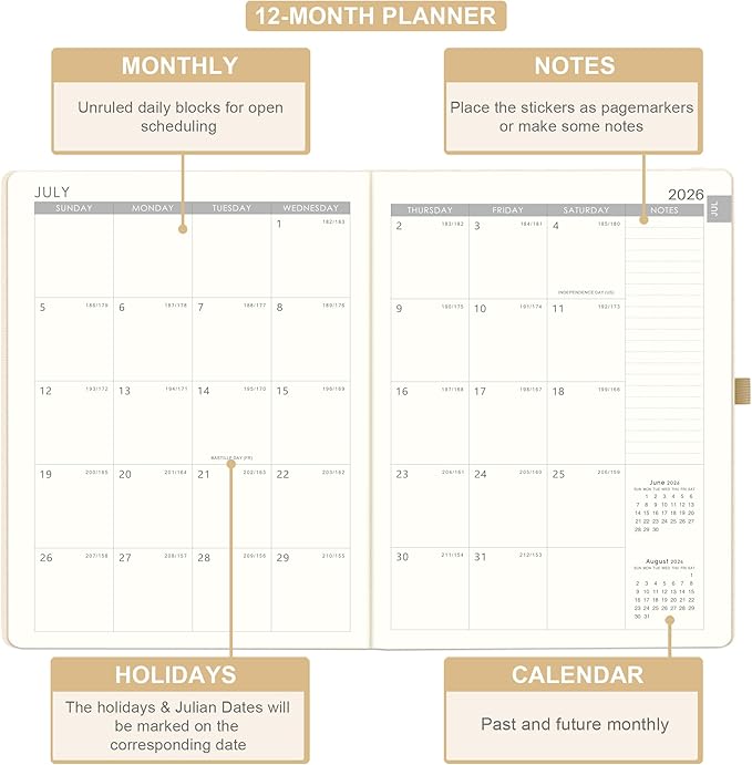 Planner 2026-2027 - JUL 2026 - JUN 2027, Academic Planner 2026-2027, Weekly and Monthly Planners, Leather Cover Planners with Thick Paper, Back Pocket with Notes Pages, Seashell Gold (8.5" x 11")