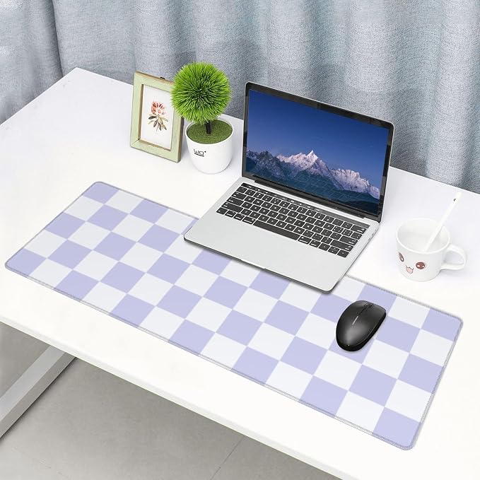 Purple Checkered Aesthetic Gaming Mouse Pad, Large Mouse Pad for Desk Mat XXL XL Mousepad, Big Keyboard Pad Office Desk Accessories Decor