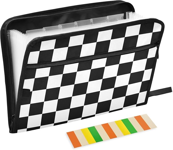 ALAZA Black White Checkered Plaid 13 Pocket Expanding File Folder with Labels, Accordion File Folder File Organizer Letter A4 Paper for Office School Student