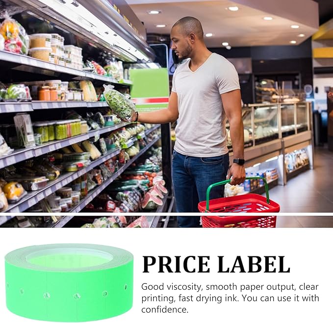 Kichvoe 5000pcs Fluorescent Green Price Paper Labels 5a 10 Rolls Single-Row Retail Sale Cost Marker Tags for Supermarket Pricemarker Machine