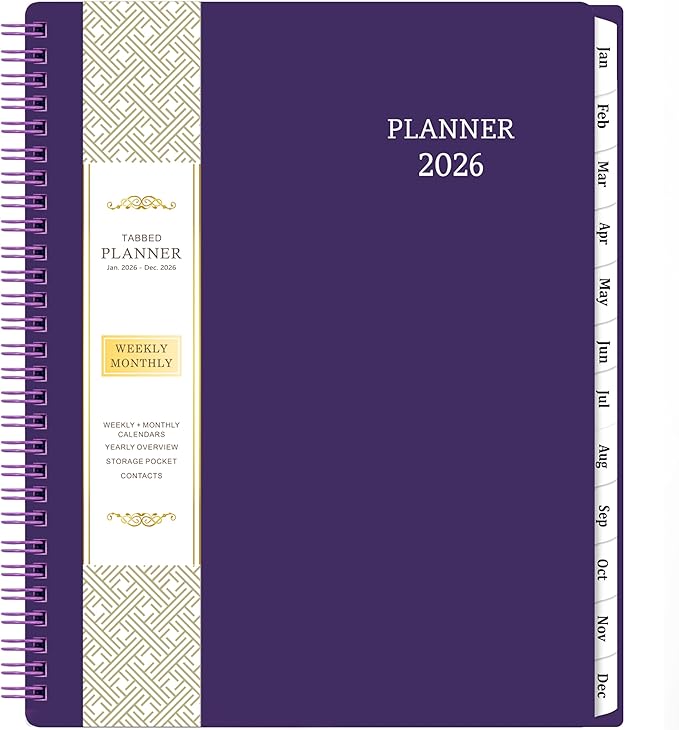 Planner 2026-2027 - 2026 Planner(January - December 2026), 8" x 10", Calendar Planner 2026, 2026 Planner Weekly and Monthly Spiral Bound, Flexible Cover, To-Do List, 12 Monthly Tabs