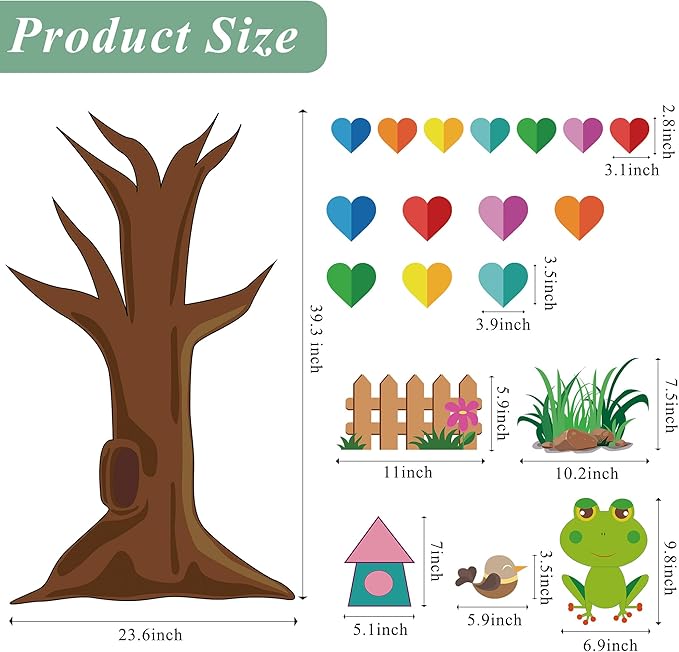 Vcekract Classroom Tree Bulletin Board Decorations, Hearts Bulletin Board Tree Cutouts Set, Welcome Classroom Bulletin Tree Wall Decors for Nursery Elementary School Teacher Chalkboard Supplies