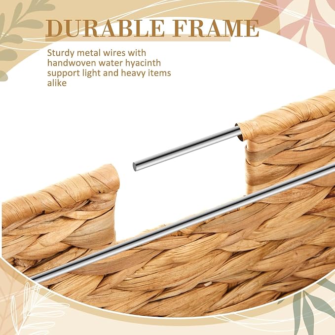 Jingmore Hanging File Box, Water Hyacinth Collapsible Woven File Organizer for Letter Size Files, Portable Decorative Storage Basket with Handles for Home Office Decor