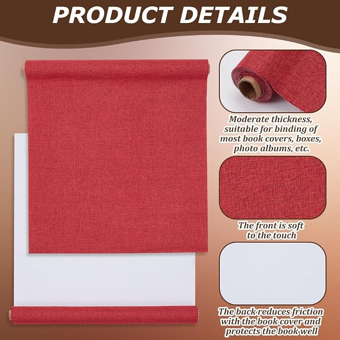 CRASPIRE 51x11.8 Inch Pure Red Book Cloth Paper Backed for Book Cover Binding Weave Linen Fabric Surface Protector Book Cloth Book Binding for Adult Scrapbooking Album DIY Crafts Cover