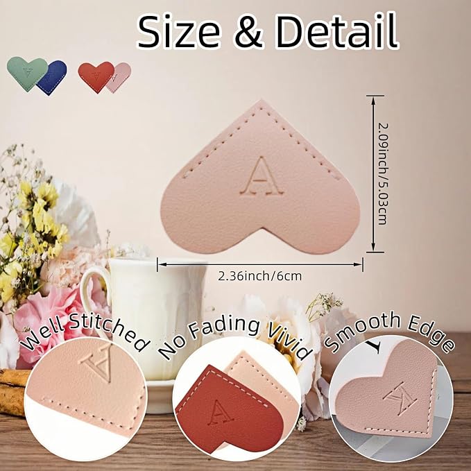 Personalized Leather Heart Bookmarks with Initials, 26 Letters Custom Corner Book Mark for Reading Women,Teacher, Student, Book Lovers Book Marker, Meaningful Gifts (Red+Pink,T)