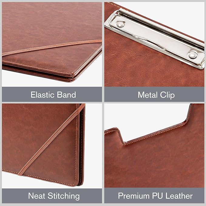 ProCase Clipboard Folder Portfolio, Leather Business Padfolio Organizer Letter Size Professional Folder Binder for Interview Meeting Resume Office Conference School -Brown