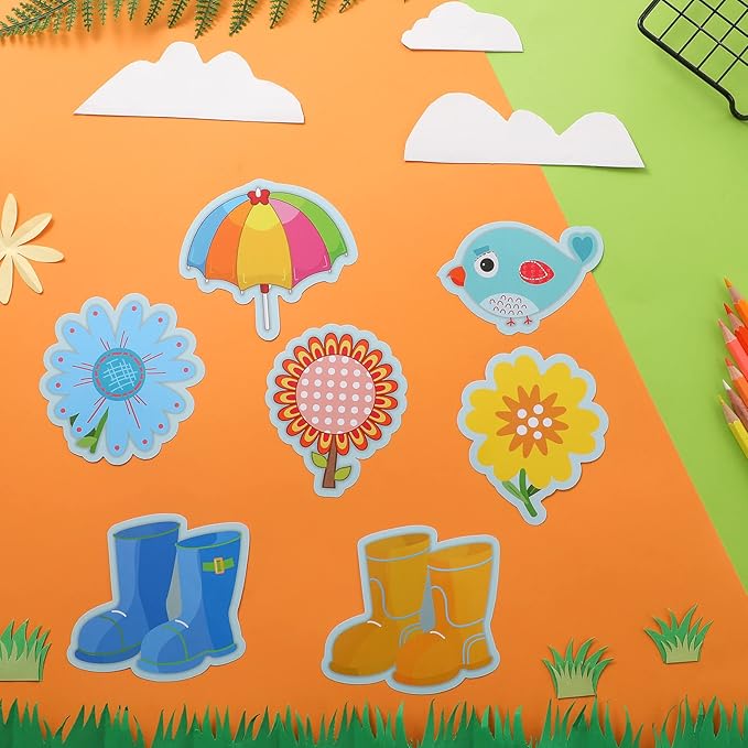 48 Pieces Boho Birds Classroom Decorations Spring Mix Cutouts Bird Bulletin Board Decorations Colorful Flowers Cut-Outs Springtime Blooms Cutouts with Glue Point Dots for Home, Classroom Supplies